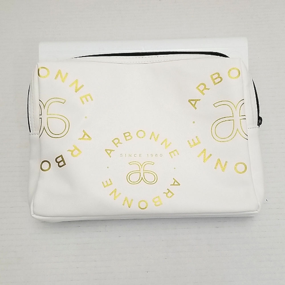 Arbonne Makeup Bag White Gold Logo Brand New!!